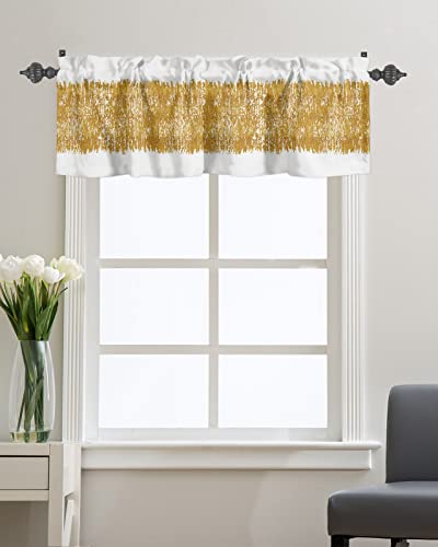 WARM TOUR Curtain Valance for Windows Gold Block Line White Back Kitchen Valances Rod Pocket Short Curtains,Modern Abstract Art Window Treatment Panel for Living Room Bathroom Bedroom 42x12in