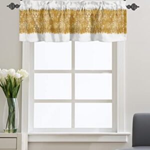 WARM TOUR Curtain Valance for Windows Gold Block Line White Back Kitchen Valances Rod Pocket Short Curtains,Modern Abstract Art Window Treatment Panel for Living Room Bathroom Bedroom 60x18in