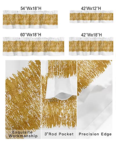 WARM TOUR Curtain Valance for Windows Gold Block Line White Back Kitchen Valances Rod Pocket Short Curtains,Modern Abstract Art Window Treatment Panel for Living Room Bathroom Bedroom 60x18in