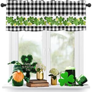 Curtain Valance for Windows St. Patrick's Day Clover Gold Kitchen Valances Rod Pocket Short Curtains,White Black Checker Plaid Window Treatment Panel for Living Room Bathroom Bedroom 60x18in