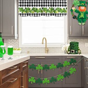 Curtain Valance for Windows St. Patrick's Day Clover Gold Kitchen Valances Rod Pocket Short Curtains,White Black Checker Plaid Window Treatment Panel for Living Room Bathroom Bedroom 60x18in