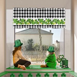 Curtain Valance for Windows St. Patrick's Day Clover Gold Kitchen Valances Rod Pocket Short Curtains,White Black Checker Plaid Window Treatment Panel for Living Room Bathroom Bedroom 60x18in