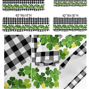 Curtain Valance for Windows St. Patrick's Day Clover Gold Kitchen Valances Rod Pocket Short Curtains,White Black Checker Plaid Window Treatment Panel for Living Room Bathroom Bedroom 60x18in