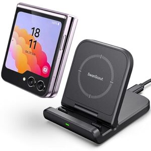 SwanScout Wireless Charger for Samsung Z Flip, Foldable Fast Wireless Charging Stand for Samsung Galaxy Z Flip 5/Z Flip 4/Z Flip 3, Samsung Charging Station for Galaxy Z Flip Series (No Adapter)