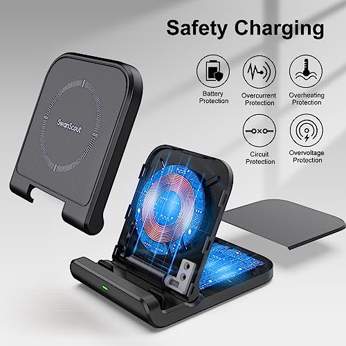 SwanScout Wireless Charger for Samsung Z Flip, Foldable Fast Wireless Charging Stand for Samsung Galaxy Z Flip 5/Z Flip 4/Z Flip 3, Samsung Charging Station for Galaxy Z Flip Series (No Adapter)