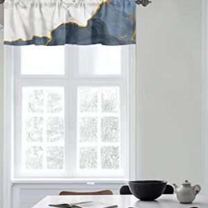 WARM TOUR Curtain Valance for Windows Ink Blue White Marble Gradient Kitchen Valances Rod Pocket Short Curtains,Gold Edge Abstract Art Window Treatment Panel for Living Room Bathroom Bedroom 60x18in