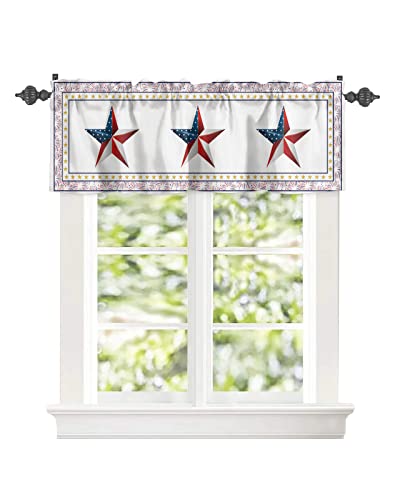 Curtain Valance for Windows USA Flag Firework Pentagram White Kitchen Valances Rod Pocket Short Curtains,Independence Day Gold Red Star Window Treatment Panel for Living Room Bathroom Bedroom 42x12in