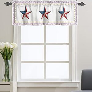 Curtain Valance for Windows USA Flag Firework Pentagram White Kitchen Valances Rod Pocket Short Curtains,Independence Day Gold Red Star Window Treatment Panel for Living Room Bathroom Bedroom 42x12in