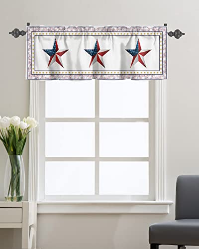 Curtain Valance for Windows USA Flag Firework Pentagram White Kitchen Valances Rod Pocket Short Curtains,Independence Day Gold Red Star Window Treatment Panel for Living Room Bathroom Bedroom 42x12in