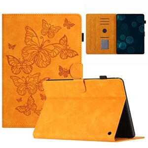 slim tablet case compatible with kindle fire 7 2022 release 7inch,vintage premium leather case folding stand folio cover protective cover with card slot/auto sleep wake (color : orange)