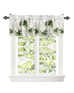 curtain valance for windows summer tropical monstera leaves kitchen valances rod pocket short curtains,green plants foliage gold powder on white window treatment panel for living room 42x12in
