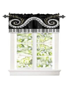 curtain valance for windows black white piano keys gold notes kitchen valances rod pocket short curtains,music instrumental stave swirl window treatment panel for living room bathroom bedroom 42x12in