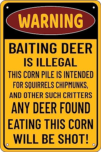 Warning Baiting Deer is Illegal Vintage Metal Tin Sign Wall Decor Retro Art Funny Decorations Home Bar Farm Garden Room Plaque Posters 12 × 8 Inch