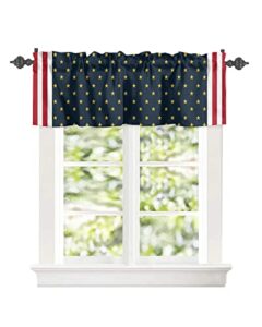 curtain valance for windows american flag gold stars 4th of july kitchen valances rod pocket short curtains,red white stripe patriotic pentagram window treatment panel for living room 60x18in