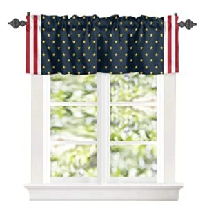 Curtain Valance for Windows American Flag Gold Stars 4th of July Kitchen Valances Rod Pocket Short Curtains,Red White Stripe Patriotic Pentagram Window Treatment Panel for Living Room 60x18in