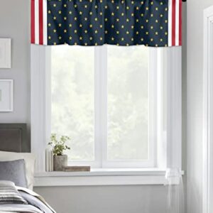 Curtain Valance for Windows American Flag Gold Stars 4th of July Kitchen Valances Rod Pocket Short Curtains,Red White Stripe Patriotic Pentagram Window Treatment Panel for Living Room 60x18in