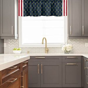 Curtain Valance for Windows American Flag Gold Stars 4th of July Kitchen Valances Rod Pocket Short Curtains,Red White Stripe Patriotic Pentagram Window Treatment Panel for Living Room 60x18in