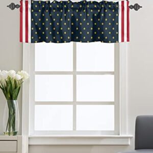 Curtain Valance for Windows American Flag Gold Stars 4th of July Kitchen Valances Rod Pocket Short Curtains,Red White Stripe Patriotic Pentagram Window Treatment Panel for Living Room 60x18in