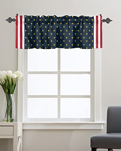 Curtain Valance for Windows American Flag Gold Stars 4th of July Kitchen Valances Rod Pocket Short Curtains,Red White Stripe Patriotic Pentagram Window Treatment Panel for Living Room 60x18in