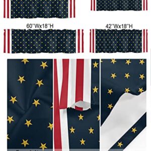 Curtain Valance for Windows American Flag Gold Stars 4th of July Kitchen Valances Rod Pocket Short Curtains,Red White Stripe Patriotic Pentagram Window Treatment Panel for Living Room 60x18in