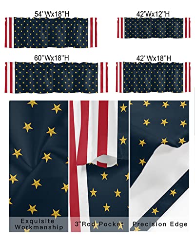 Curtain Valance for Windows American Flag Gold Stars 4th of July Kitchen Valances Rod Pocket Short Curtains,Red White Stripe Patriotic Pentagram Window Treatment Panel for Living Room 60x18in