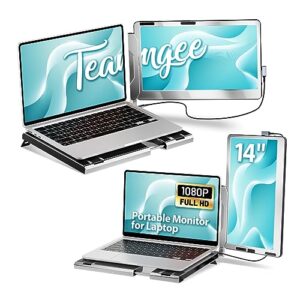 teamgee 14" laptop screen extender, 360° rotation portable monitor for laptop with stand, 1080p fhd dual screen, plug and play for windows, mac, surface, dex & switch, ps4/5