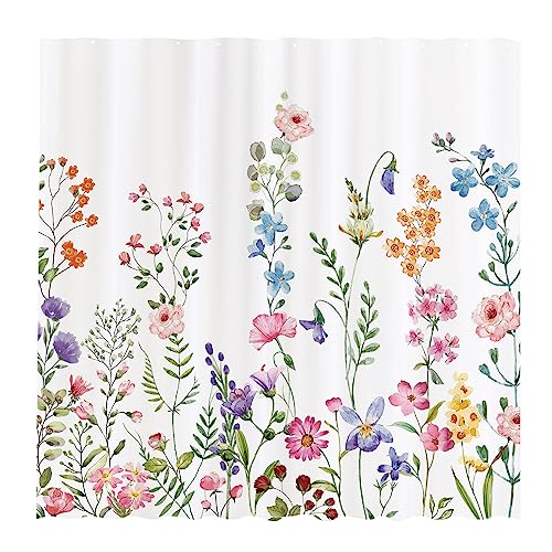 Allenjoy Watercolor Abstract Floral Lightweight PEVA Waterproof Shower Curtain with 12 Plastic Hooks 72"x72"