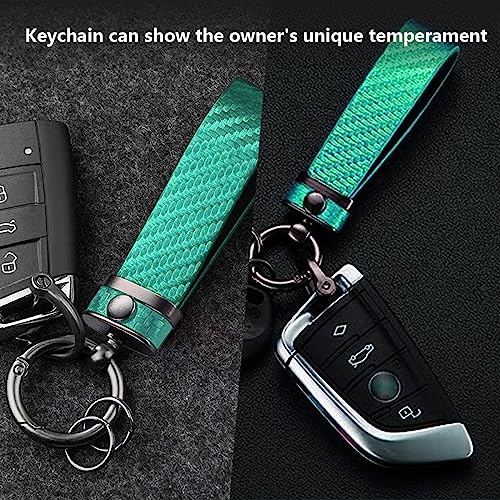 Kewucn Carbon Fiber Style Car Key Chain, Microfiber Leather Keychain, 360 Degree Rotatable Anti-Lost D-Ring Key Fob Holder (Green)