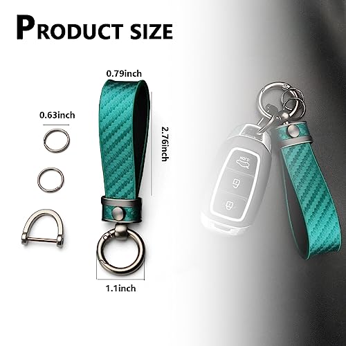 Kewucn Carbon Fiber Style Car Key Chain, Microfiber Leather Keychain, 360 Degree Rotatable Anti-Lost D-Ring Key Fob Holder (Green)