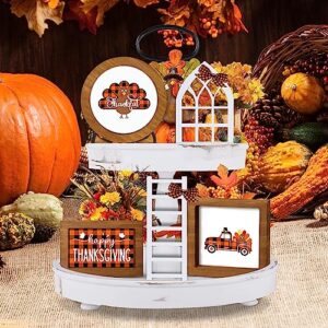 Tiered Tray Decor for Halloween/Thanksgiving/Christmas, Interchangeable Holiday Buffalo Plaid Wood Signs Farmhouse Decor - Rustic Wooden Decor for Halloween Thanksgiving Christmas Decorations