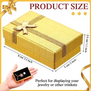 Jetec 96 Pcs Jewelry Gift Boxes 2 x 3.1 x 1.1 Inch Jewelry Boxes Bulk with Ribbon Bowknot Cardboard Small Gift Boxes with Lids Necklaces Bracelet Box Ring Earring Boxes for Jewelry Storage (Gold)