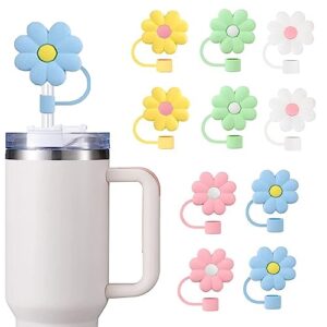 10pcs straw cover cap for stanley cup 40&30 oz straw cap silicone straw tips cover cute cartoon dustproof splashproof drinking straw lids protector (flower)