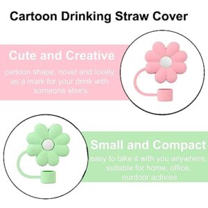 10Pcs Straw Cover Cap for Stanley Cup 40&30 Oz Straw Cap Silicone Straw Tips Cover Cute Cartoon Dustproof Splashproof Drinking Straw Lids Protector (Flower)