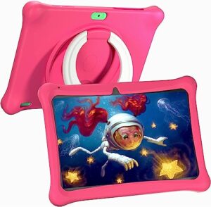 sgin android 12 kids tablet, 2gb+64gb tablets for kids, 10 inch kids tablet with case, dual camera, wifi, parental control app, educational games, iwawa pre installed, pink