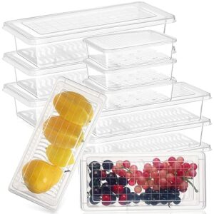 Thyle Clear Storage Bins with Lids Plastic Stackable Fridge Organizers with Removable Drain Tray Keep Fresh Food Storage Containers for Fridge Refrigerator Fruit Vegetables Pantry (9 Pcs,XL, L, S)