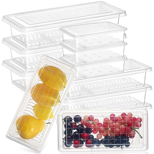 Thyle Clear Storage Bins with Lids Plastic Stackable Fridge Organizers with Removable Drain Tray Keep Fresh Food Storage Containers for Fridge Refrigerator Fruit Vegetables Pantry (9 Pcs,XL, L, S)