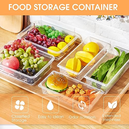 Thyle Clear Storage Bins with Lids Plastic Stackable Fridge Organizers with Removable Drain Tray Keep Fresh Food Storage Containers for Fridge Refrigerator Fruit Vegetables Pantry (9 Pcs,XL, L, S)