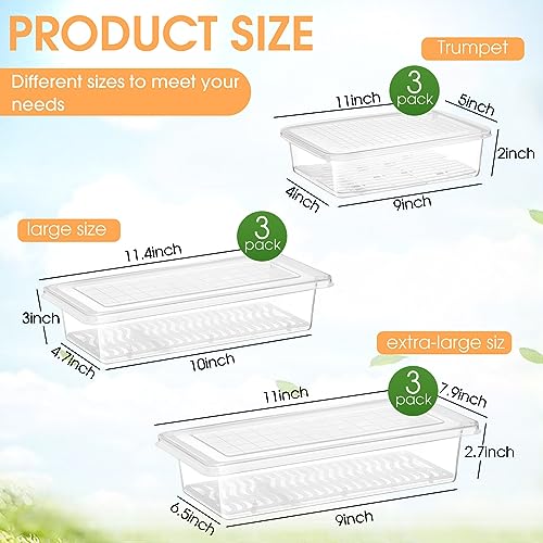 Thyle Clear Storage Bins with Lids Plastic Stackable Fridge Organizers with Removable Drain Tray Keep Fresh Food Storage Containers for Fridge Refrigerator Fruit Vegetables Pantry (9 Pcs,XL, L, S)