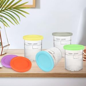 FENKOA Ice Creami Replacement Containers 4 Pack with 6 Colors Lids,Compatible with Ninja NC501 NC500 Series Deluxe Creami Maker, 24 oz Creami Pint Containers, Deluxe Ice Cream Pints and Lids (Yellow, Green,Blue Grey Orange Purple)