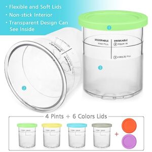 FENKOA Ice Creami Replacement Containers 4 Pack with 6 Colors Lids,Compatible with Ninja NC501 NC500 Series Deluxe Creami Maker, 24 oz Creami Pint Containers, Deluxe Ice Cream Pints and Lids (Yellow, Green,Blue Grey Orange Purple)