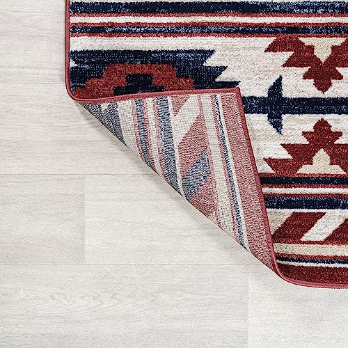 JONATHAN Y SWC100A-8 Serape Medallion Southwestern Indoor Area Rug, Southwestern, Geometric, Country, Bedroom, Kitchen, Living Room, Easy-Cleaning, Non-Shedding, 8 X 10, Red/Navy/Cream