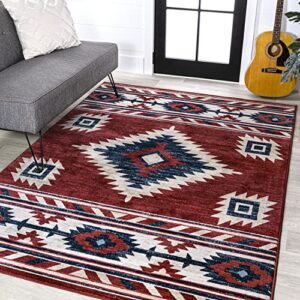 jonathan y swc100a-8 serape medallion southwestern indoor area rug, southwestern, geometric, country, bedroom, kitchen, living room, easy-cleaning, non-shedding, 8 x 10, red/navy/cream