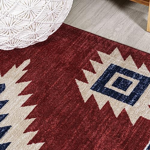 JONATHAN Y SWC100A-8 Serape Medallion Southwestern Indoor Area Rug, Southwestern, Geometric, Country, Bedroom, Kitchen, Living Room, Easy-Cleaning, Non-Shedding, 8 X 10, Red/Navy/Cream