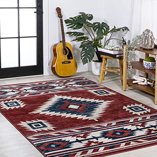 JONATHAN Y SWC100A-8 Serape Medallion Southwestern Indoor Area Rug, Southwestern, Geometric, Country, Bedroom, Kitchen, Living Room, Easy-Cleaning, Non-Shedding, 8 X 10, Red/Navy/Cream