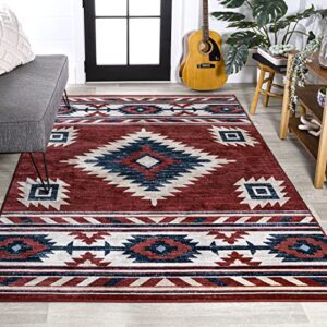 JONATHAN Y SWC100A-8 Serape Medallion Southwestern Indoor Area Rug, Southwestern, Geometric, Country, Bedroom, Kitchen, Living Room, Easy-Cleaning, Non-Shedding, 8 X 10, Red/Navy/Cream