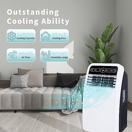 Shinco 8,000 BTU Portable Air Conditioner, Portable AC Unit with Built-in Cool, Dehumidifier & Fan Modes for Room up to 200 sq.ft, Room Air Conditioner with Remote Control, Installation Kit