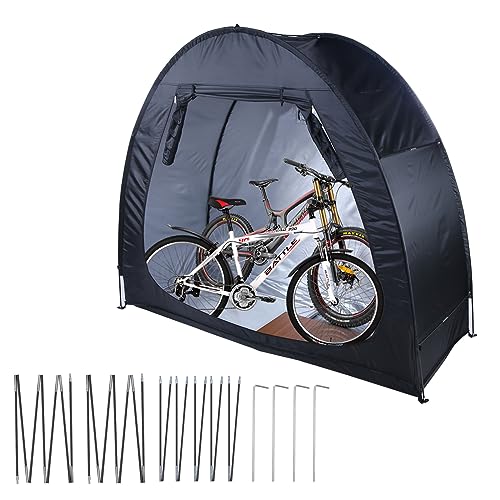 AXABING Outdoor Bike Storage Shed Tent, Portable Bicycle Motorcycle Storage Shed with Spare Pole and Rain strip for 2 Bikes, PU4000 Waterproof Silver Coated Oxford Bike Cover, Foldable Bicycle Shelter