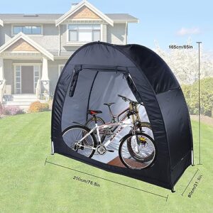 AXABING Outdoor Bike Storage Shed Tent, Portable Bicycle Motorcycle Storage Shed with Spare Pole and Rain strip for 2 Bikes, PU4000 Waterproof Silver Coated Oxford Bike Cover, Foldable Bicycle Shelter