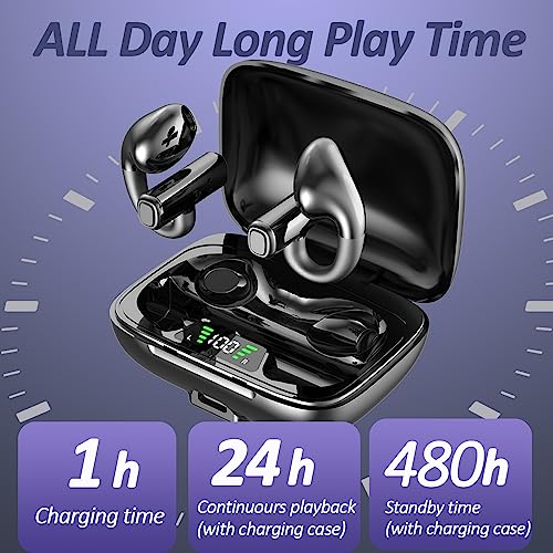 Loluka Wireless New Clip On Ear Clip Bone Conduction Headphones Bluetooth Earbuds Comfortable and Fitable for All Type Ears True Wireless Earbuds Stereo Sound IPX4 Waterproof Black