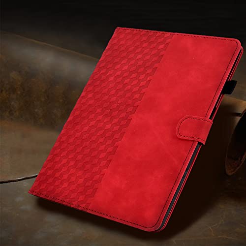 Square Pattern Cover with 4 Credit Card Holders and Pencil Holder Business Casual Kickstand Protective Case for iPad Air 1/iPad 5 9.7"-Red